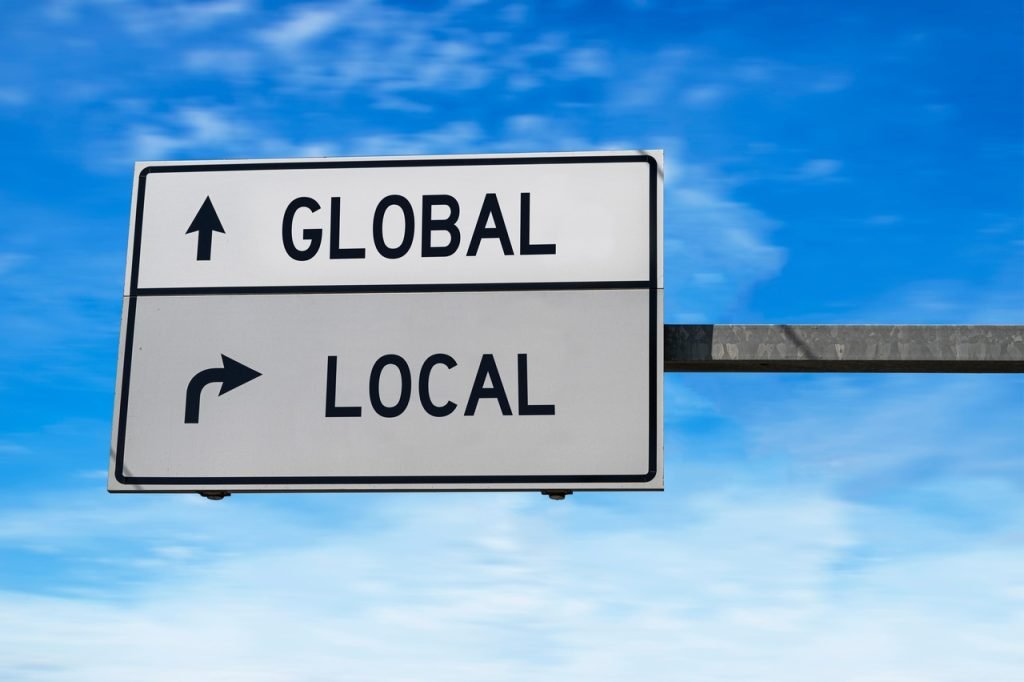 Road signs with 'global' and 'local' with different directions