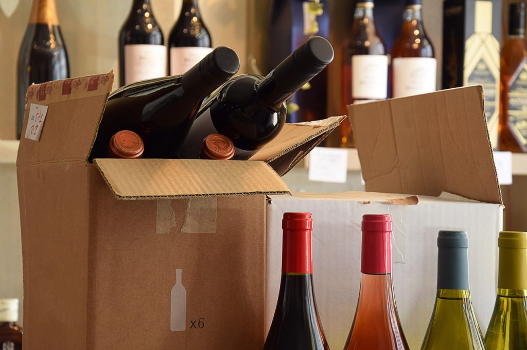 Boxes containing some bottles of wine