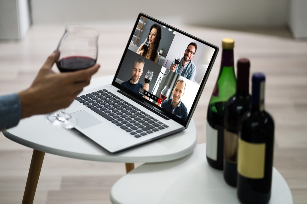 People taking an online wine class